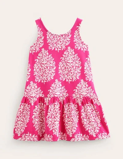Mini Boden Kids' Strappy Drop Waist Dress Pink Woodblock Girls Boden