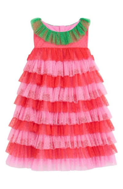Mini Boden Kids'  Strawberry Tiered Tulle Dress In Pink