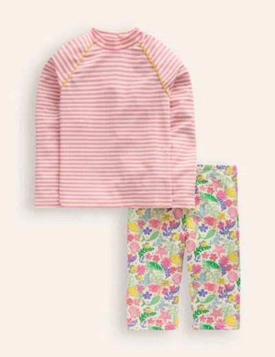 Mini Boden Kids' Sun Safe Rash Vest Set Multi Mermaid Ditsy Girls Boden In Pink