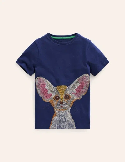 Mini Boden Kids' Superstitch Animal T-shirt College Navy Fennec Fox Boys Boden