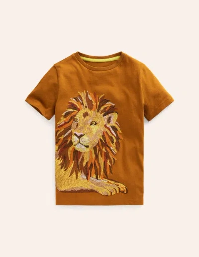 Mini Boden Kids' Superstitch Animal T-shirt Roasted Chestnut Lion Boys Boden