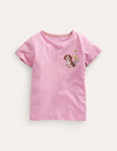 Mini Boden Kids' Superstitch Logo T-shirt Bubblegum Dog Girls Boden In Brown