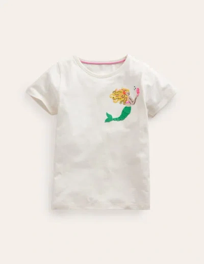 Mini Boden Kids' Superstitch Logo T-shirt Ivory Mermaid Girls Boden In White