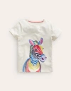 MINI BODEN Superstitch Logo T-Shirt Ivory Multi Zebra Girls Boden