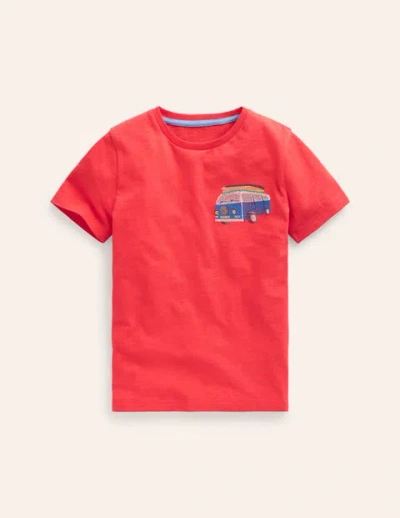 Mini Boden Kids' Superstitch Logo T-shirt Jam Red Campervan Girls Boden In Blue