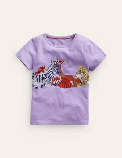 Mini Boden Kids' Superstitch Logo T-shirt Parma Violet Safari Animals Girls Boden