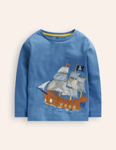 Mini Boden Kids' Superstitch T-shirt Bluejay Pirate Ship Boys Boden