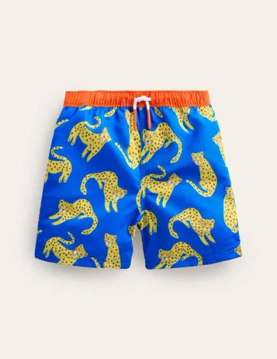 Mini Boden Kids' Swim Shorts Greek Blue Leopard Boys Boden