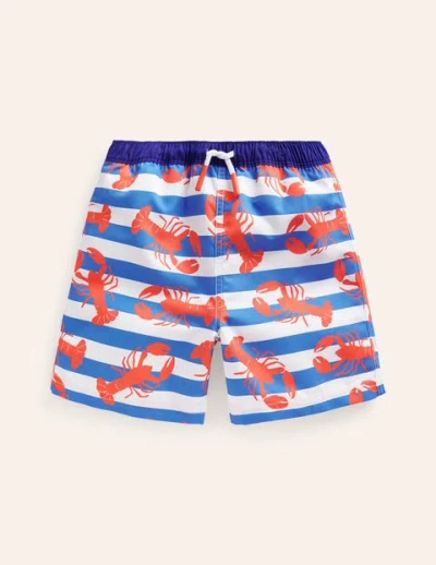 Mini Boden Kids' Swim Shorts Jam Red Lobster Stripe Boys Boden