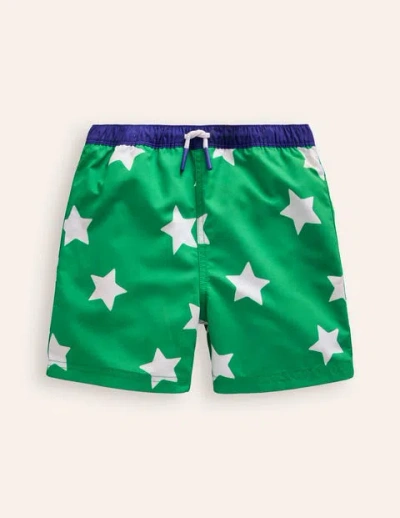 Mini Boden Kids' Swim Shorts Sapling Green Star Boys Boden