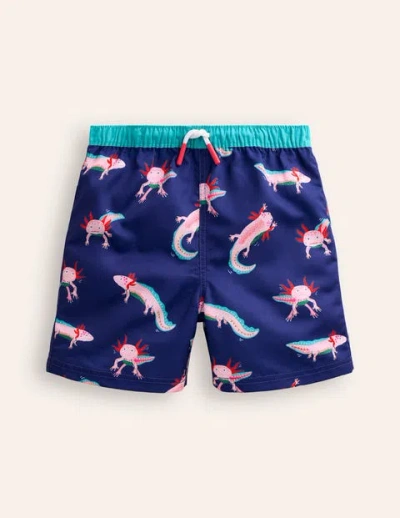 Mini Boden Kids' Swim Shorts Sapphire Blue Axolotl Boys Boden