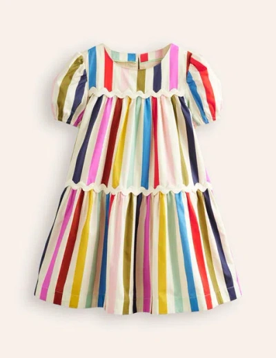 Mini Boden Kids' Tiered Stripe Dress Rainbow Multi Stripe Girls Boden |  ModeSens