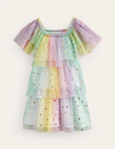 Mini Boden Kids' Tiered Tulle Dress Multi Ombre Gold Foil Star Girls Boden