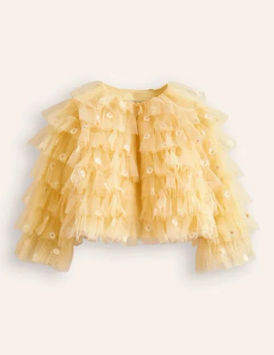 Mini Boden Kids' Tiered Tulle Jacket Spring Yellow Daisies Girls Boden