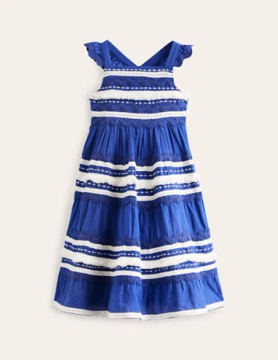 Mini Boden Kids' Tiered Twirly Ric Rac Dress Sapphire Blue Girls Boden