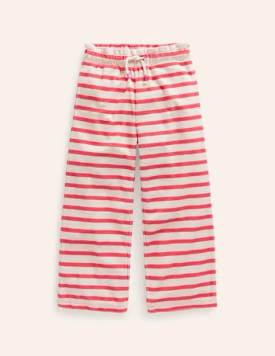 Mini Boden Kids' Towelling Pants Jam Red/ Ivory Stripe Girls Boden In Burgundy