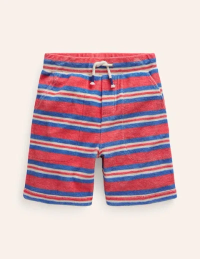 Mini Boden Kids' Towelling Sweat Shorts Jam Red/ Cabana Blue Stripe Boys Boden