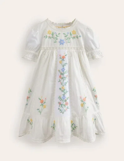 Mini Boden Kids' Twirly Embroidered Dress Ivory Flowers Girls Boden |  ModeSens