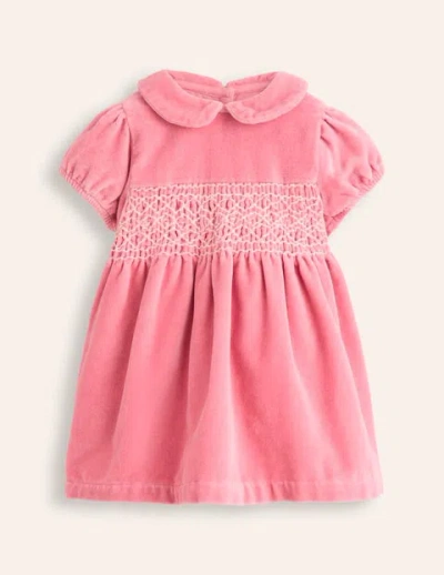 Mini Boden Velvet Smocked Dress Almond Pink Baby Boden