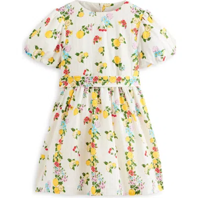Mini Boden Kids'  Vintage Print Short Sleeve Dress In White