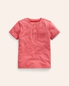 MINI BODEN Washed Cotton Henley T-shirt Jam Red Girls Boden