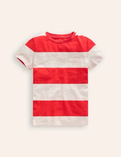Mini Boden Kids' Washed Slub T-shirt Poppy Red/ Ivory Girls Boden In White