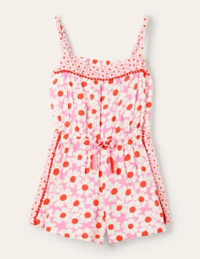 Mini Boden Kids' Woven Vacation Romper Blooming Pink Pineapples Girls Boden