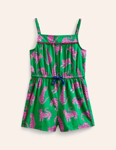 Mini Boden Kids' Woven Vacation Romper Green Leopard Girls Boden