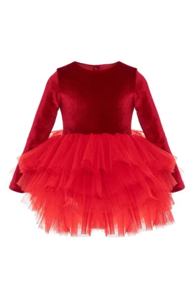 Mini Celebrities Kids'  Cherry Long Sleeve Velvet Tutu Dress In Red