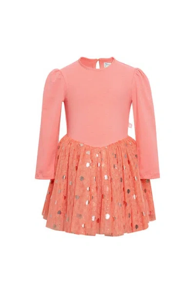 Mini Celebrities Kids'  Gleam Long Sleeve Foil Heart Tulle Dress In Orange