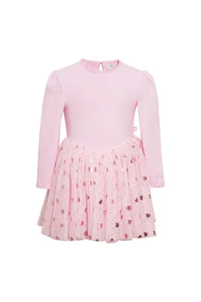 Mini Celebrities Kids'  Gleam Long Sleeve Foil Heart Tulle Dress In Pink