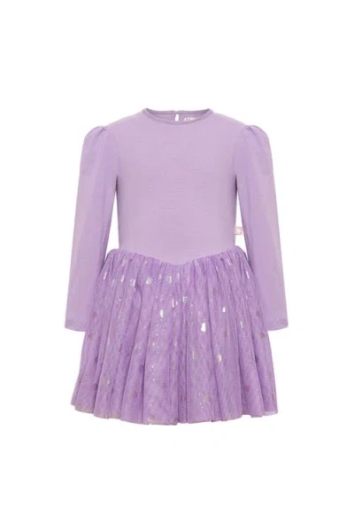 Mini Celebrities Kids'  Gleam Long Sleeve Foil Heart Tulle Dress In Purple