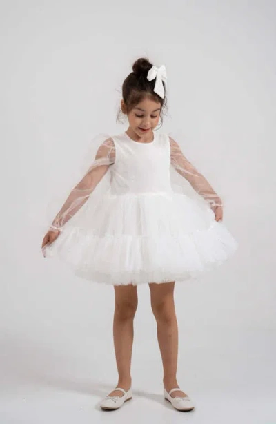 Mini Celebrities Kids'  Grace Balloon Sleeve Velvet Tulle Dress In White