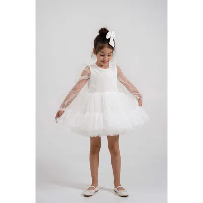 Mini Celebrities Babies'  Grace' Balloon Sleeve Velvet Tulle Dress In White