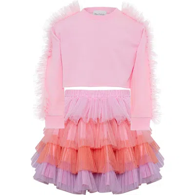 Mini Celebrities Babies'  Pink Poppy Tiered Tulle Sweatshirt & Skirt Set
