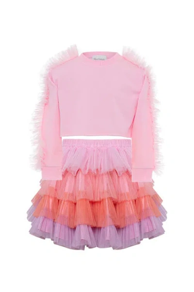 Mini Celebrities Kids'  Pink Poppy Tiered Tulle Sweatshirt & Skirt Set In Multi