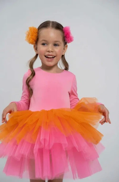 Mini Celebrities Kids'  Rainbow Long Sleeve Fluffy Tutu Dress In Pink