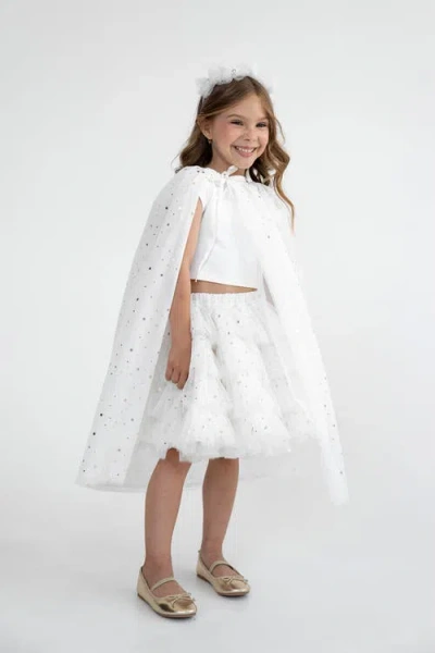 Mini Celebrities Kids'  To Moon Gold Foil Star Tulle Skirt & Cape Set In White