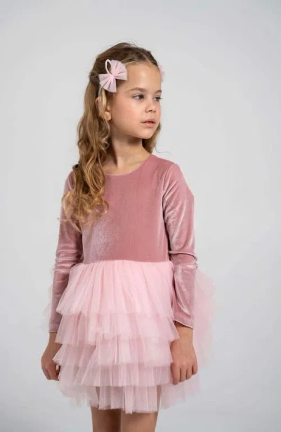 Mini Celebrities Kids'  Velora Long Sleeve Velvet Tutu Dress In Pink