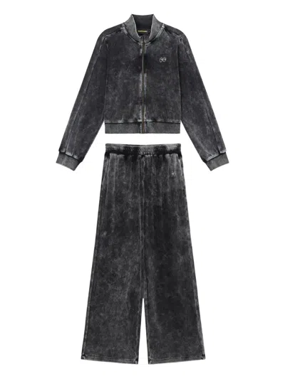 Mini Cream Acid-washed Effect Tracksuit In Black