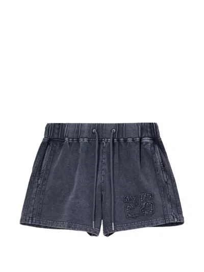 Mini Cream Acid-wash Patch-detail Shorts In Black