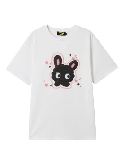 Mini Cream Bunny-print Cotton T-shirt In White
