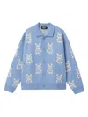 Mini Cream Buttoned Bear-pattern Cardigan In Blue