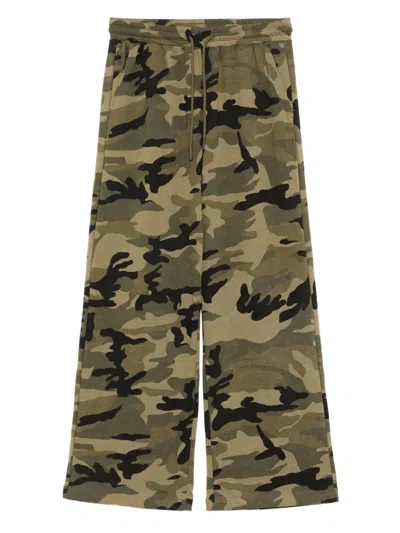 Mini Cream Camouflage-print Track Pants In Green