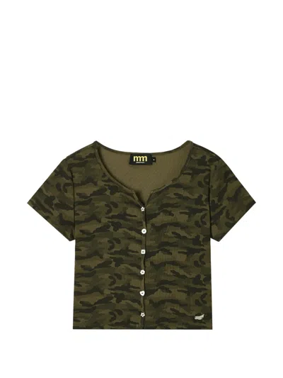Mini Cream Camouflage-print Button-up T-shirt In Green