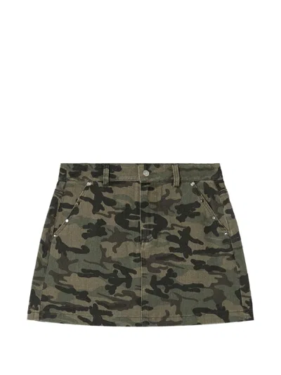 Mini Cream Camouflage-print Studded Skirt In Green
