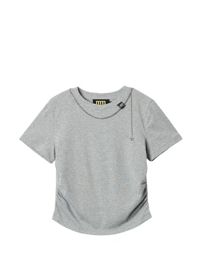 Mini Cream Chain-embellished T-shirt In Gray