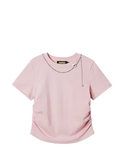 Mini Cream Chain-embellished T-shirt In Pink