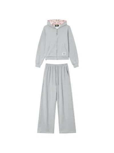 Mini Cream Charm-detail Hoodie And Track Pants Set In Grey