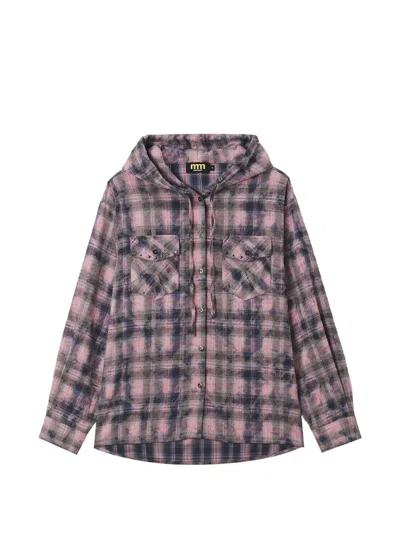 Mini Cream Check-pattern Hooded Shirt In Pink